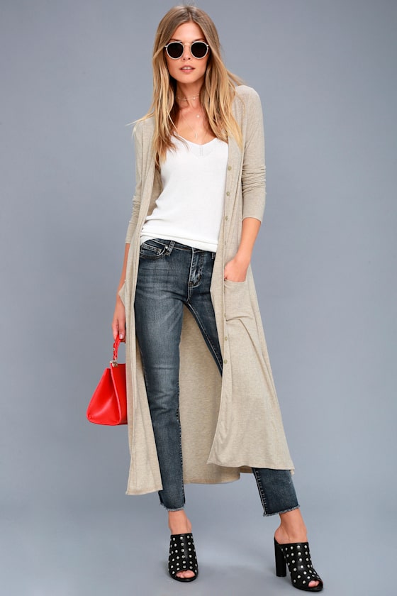 Graceful Ways Light Beige Long Cardigan Sweater