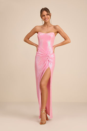 Pernella Pink Sequin Strapless Twist-Front Maxi Dress 1