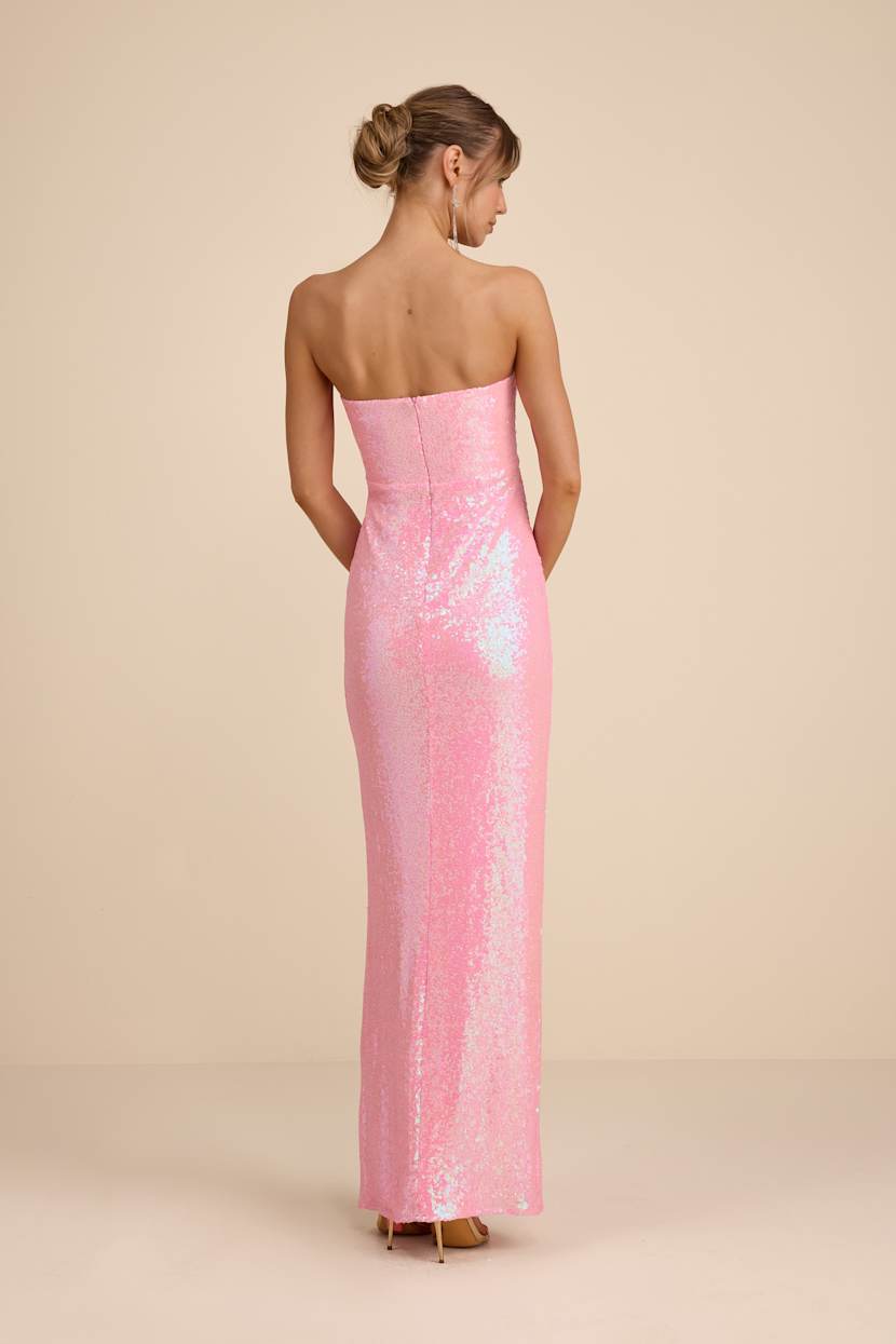 lulus pink prom dress Lulus Glittering Excellence Light Pink Sequin Lace-up Maxi Dress