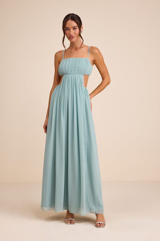 Adara Light Blue Pleated Cutout Maxi Dress - thumbnail 3