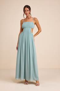Adara Light Blue Pleated Cutout Maxi Dress 1