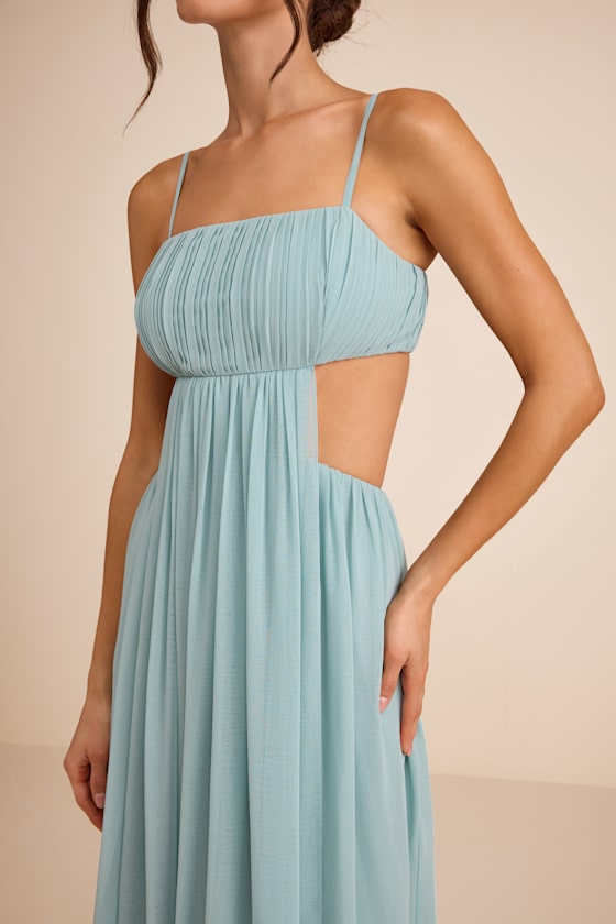 Adara Light Blue Pleated Cutout Maxi Dress - thumbnail 4