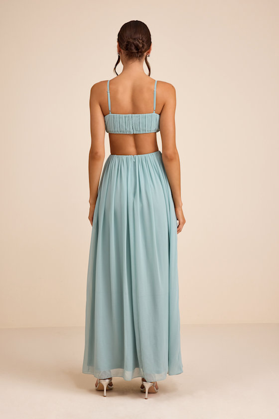 Adara Light Blue Pleated Cutout Maxi Dress 3