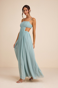 Adara Light Blue Pleated Cutout Maxi Dress 4