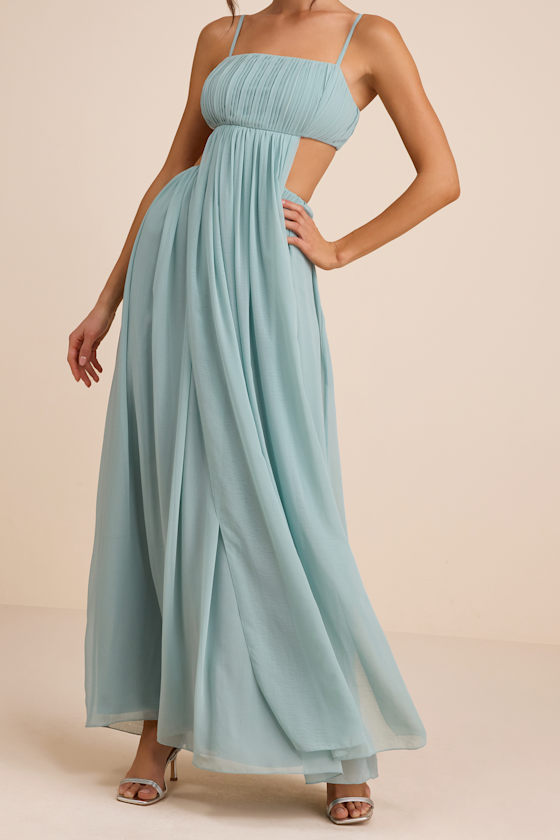 Adara Light Blue Pleated Cutout Maxi Dress - thumbnail 5