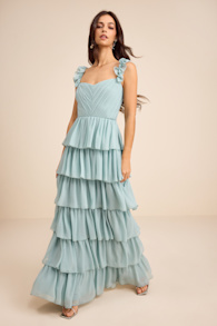 Alba Light Blue Ruffled Tiered Maxi Dress 1