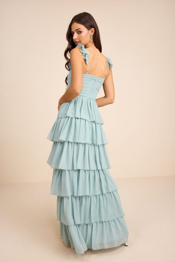 Alba Light Blue Ruffled Tiered Maxi Dress - thumbnail 3