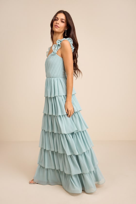 Alba Light Blue Ruffled Tiered Maxi Dress - thumbnail 4