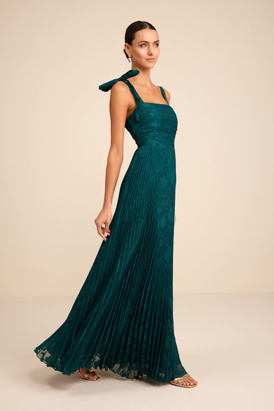 Image of Nyssa Emerald Floral Burnout Pleated Maxi Dress