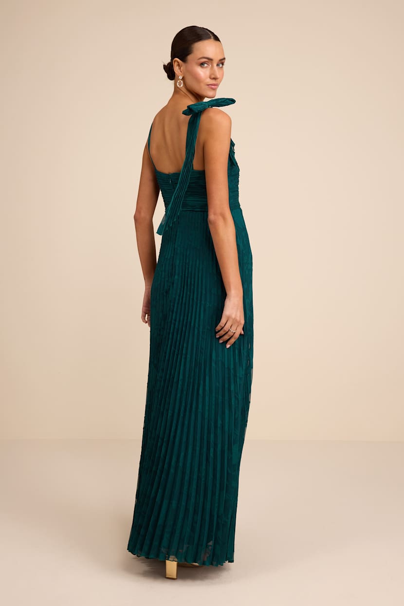 Lulus | Green Nyssa Emerald Floral Burnout Pleated Maxi Dress | Womens | X-Large (Available in XS, S, M, L) | 100% Polyester