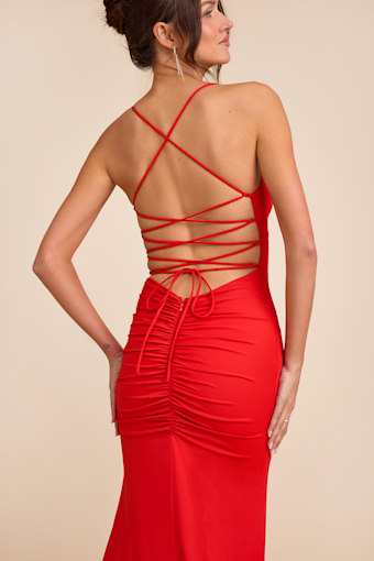 Ronelle Red Slinky Knit Lace-Up Maxi Dress 1