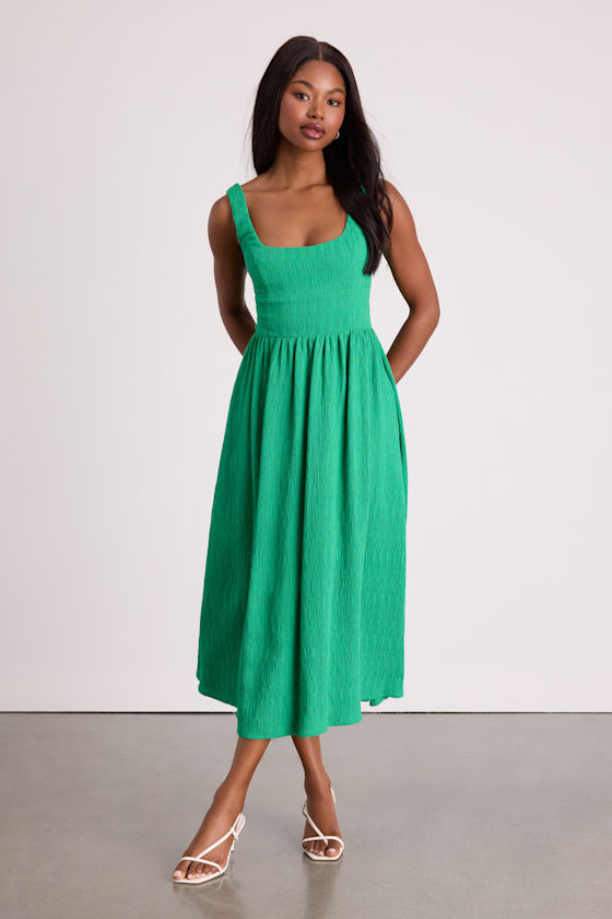 Alianna Green Textured Scoop Back Midi Dress 1