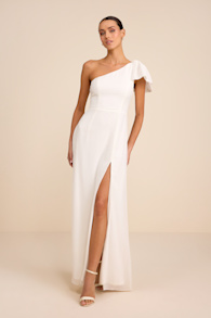Simply Brilliant White One-Shoulder Bow Maxi Dress 1