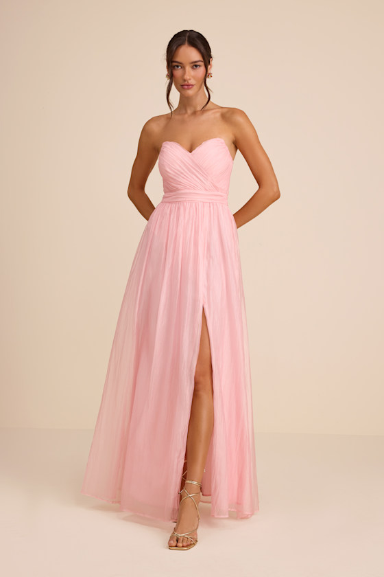 Pink Pleated Organza Dress - Light Pink Gown - Strapless Gown - Lulus