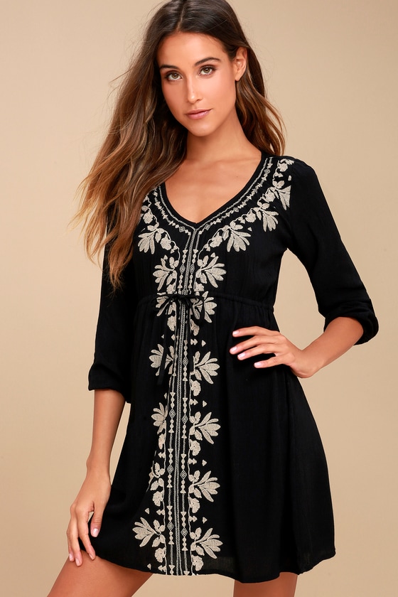 O'Neil Mina Dress - Embroidered Dress - Black Dress - Lulus