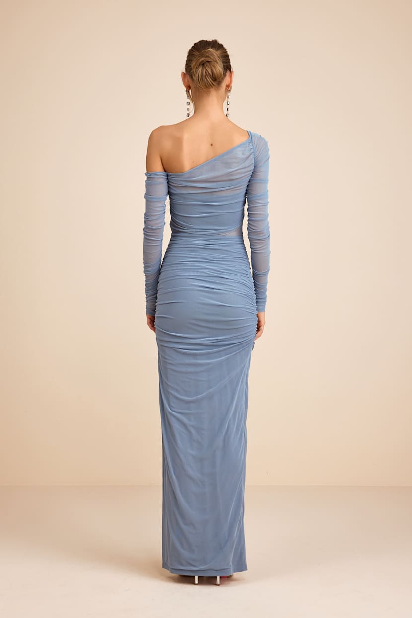 blue dress for baby girl Nash Diamante Off Shoulder Maxi Dress / Navy | Meshki