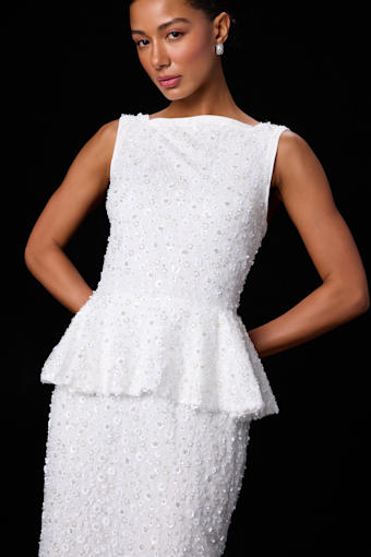 Nivina White Beaded Sequin Peplum Midi Dress 3