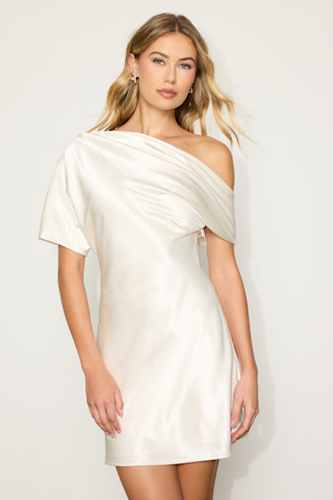 Ivory Satin Mini Dress - Asymmetrical Mini Dress - Satin Mini - Lulus