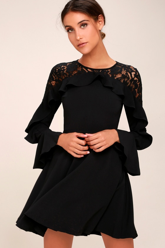 Chic Black Dress - Long Sleeve Dress - Lace Dress - Lulus