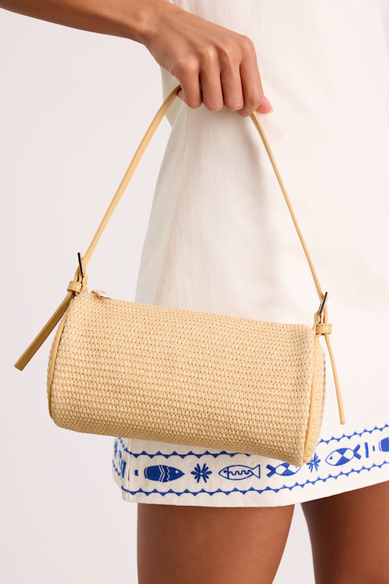 Meri Beige Raffia Shoulder Bag 1
