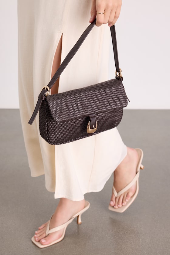 Faleen Chocolate Brown Woven Raffia Shoulder Bag - thumbnail 3