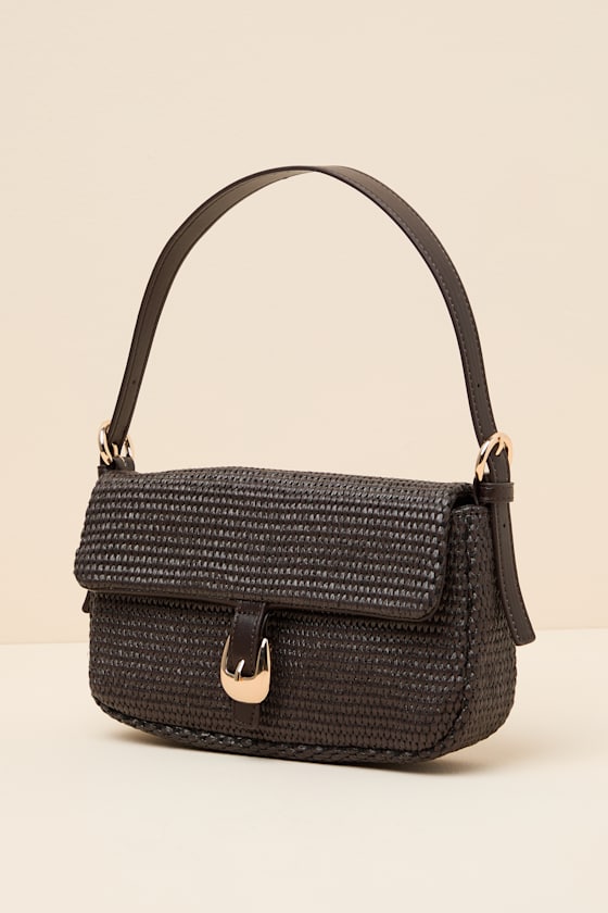 Faleen Chocolate Brown Woven Raffia Shoulder Bag - thumbnail 4