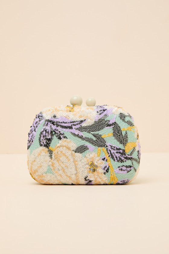 Orcia Mint Multi Floral Sequin Crossbody Clutch
