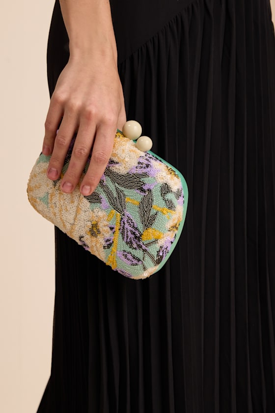Orcia Mint Multi Floral Sequin Crossbody Clutch - thumbnail 3