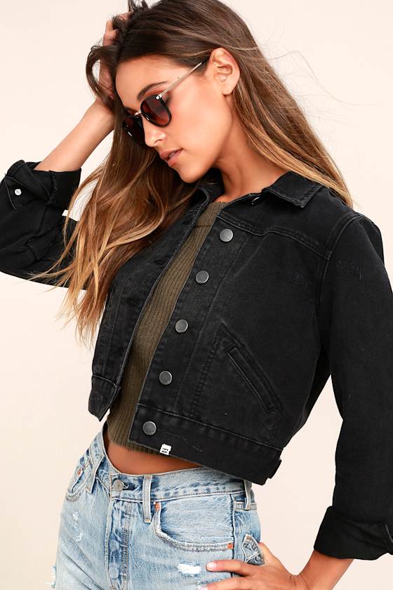 Billabong Beamin' and Dreamin' Washed Black Cropped Denim Jacket 1