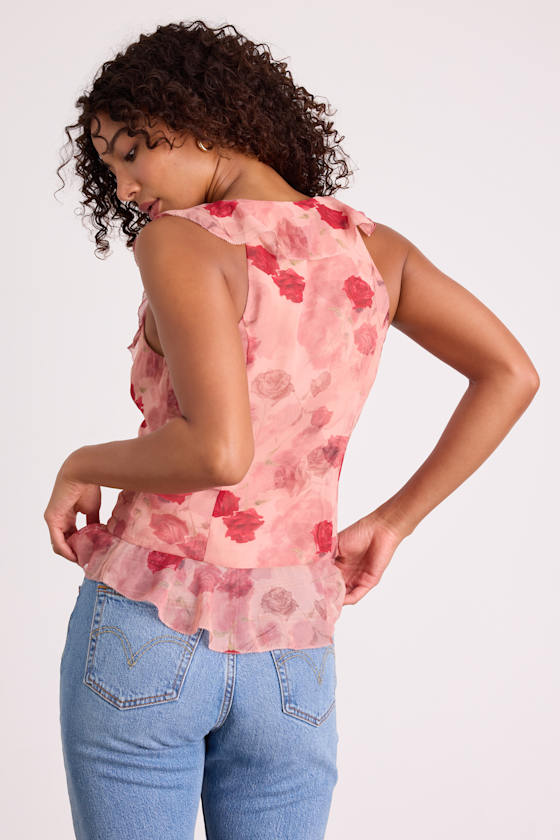 Ivanna Dusty Pink Floral Ruffled Tie-Front Tank Top - thumbnail 5