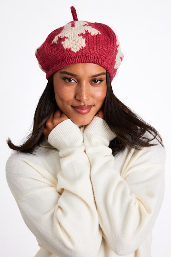 Charis Burgundy Lead Knitted Beret 1