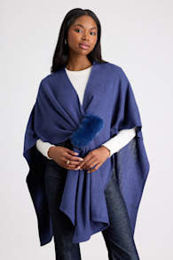 Sandra Navy Knit Draped Wrap Poncho 3