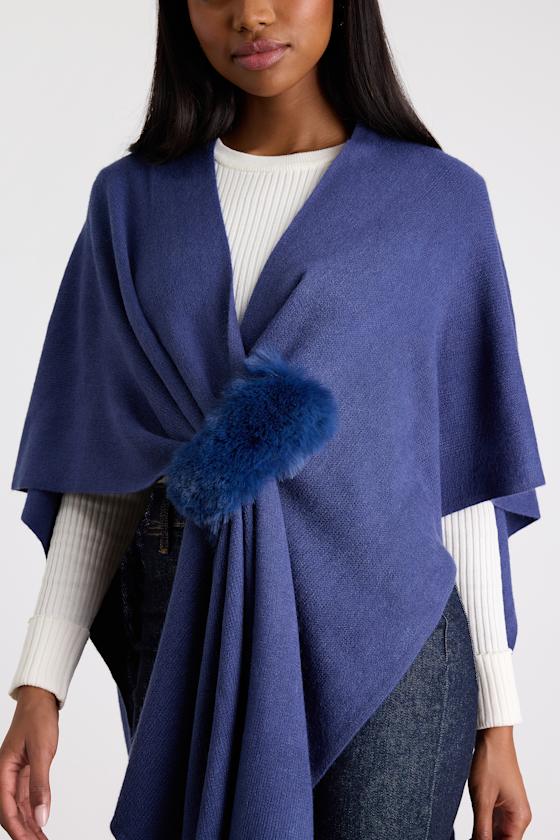 Sandra Navy Knit Draped Wrap Poncho 4