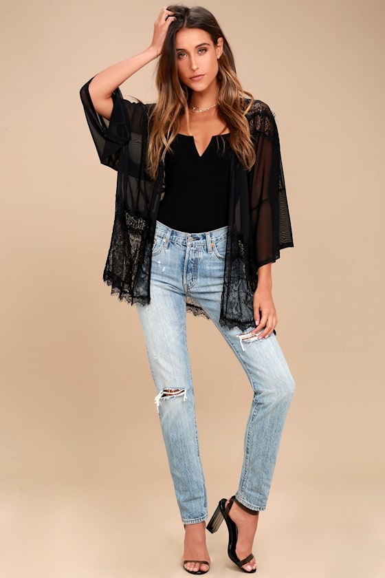 Sweet Nothings Black Sheer Lace Kimono Top 2