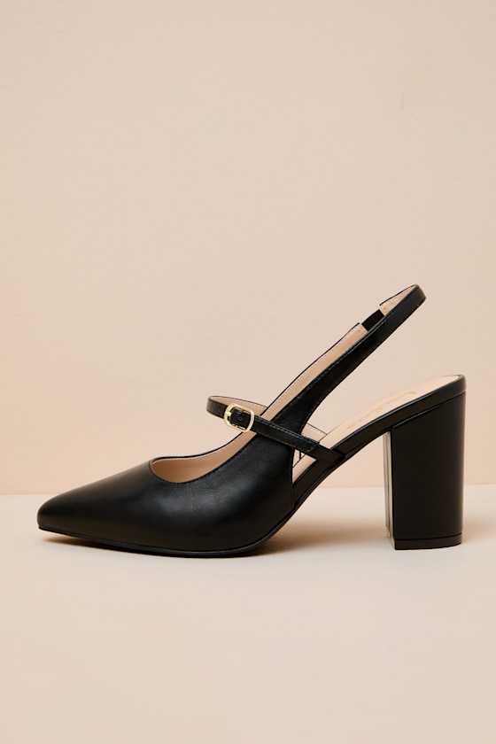Mattera Black Pointed-Toe Slingback Pumps