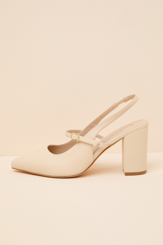 Mattera Bone Pointed-Toe Slingback Pumps