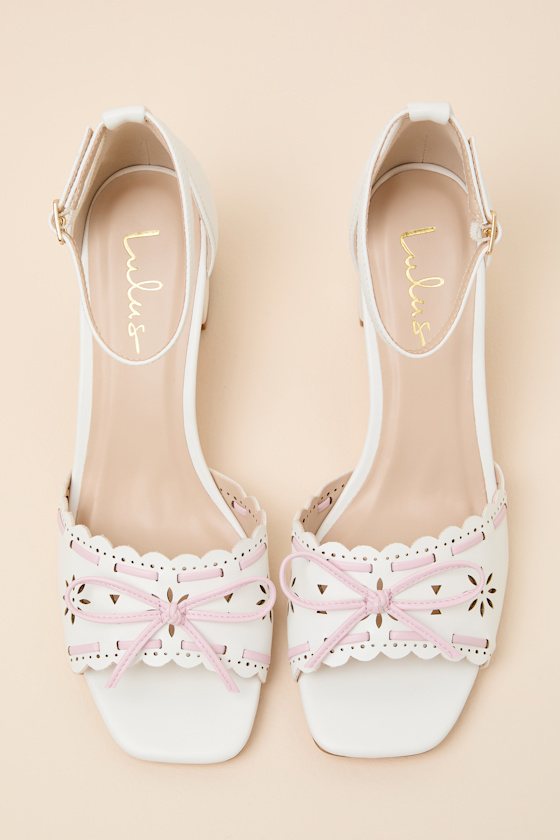 Vivienne White Ankle Strap Low Heel Sandals - thumbnail 4