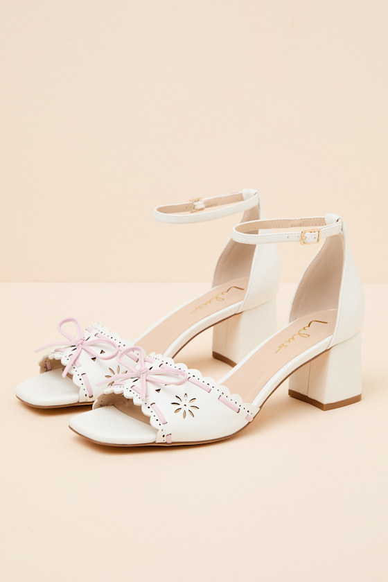Vivienne White Ankle Strap Low Heel Sandals - thumbnail 5