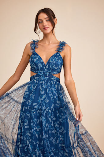 Ethereal Love Blue Floral Pleated Tiered Tie-Back Maxi Dress 1
