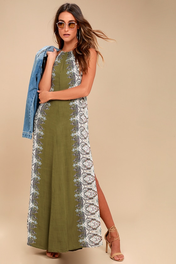 Brinkley Olive Green Print Maxi Dress