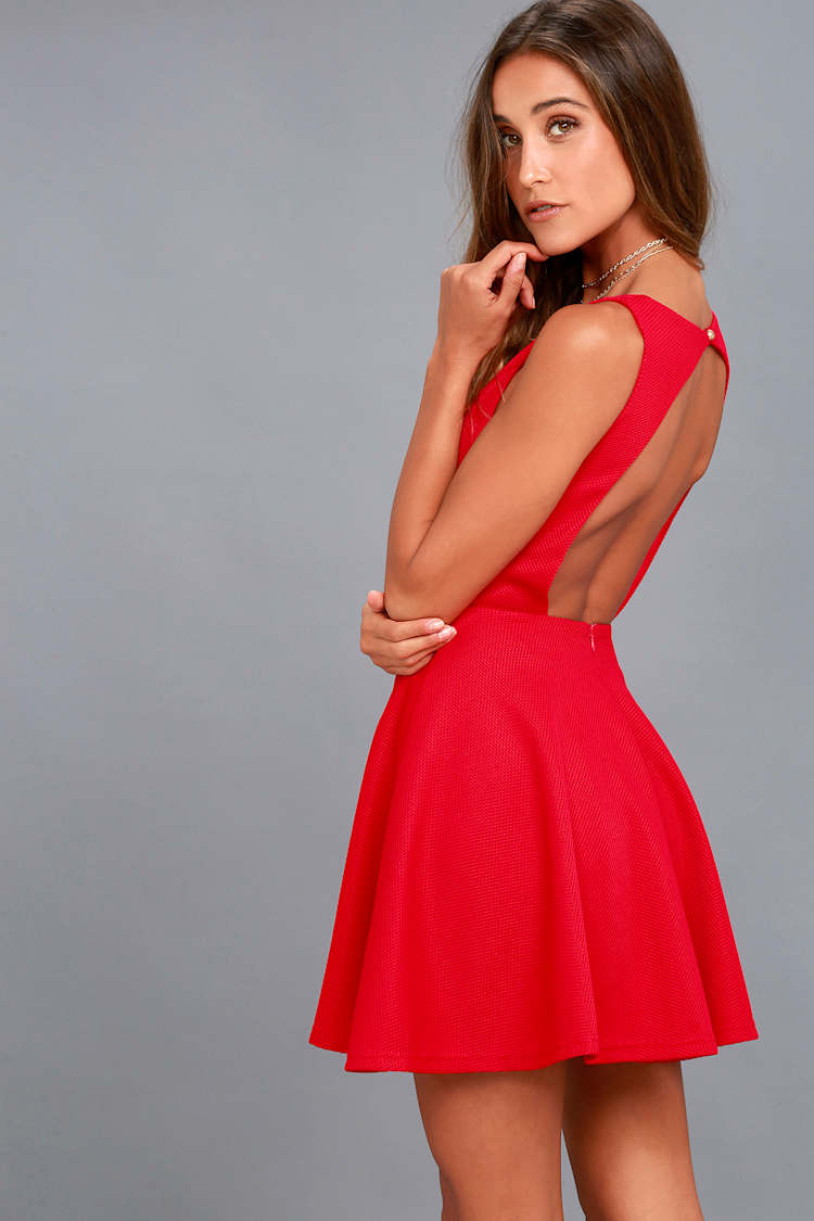 homecoming dress skater skirt Cute Red - Dress - Backless Dress satin charmeuse