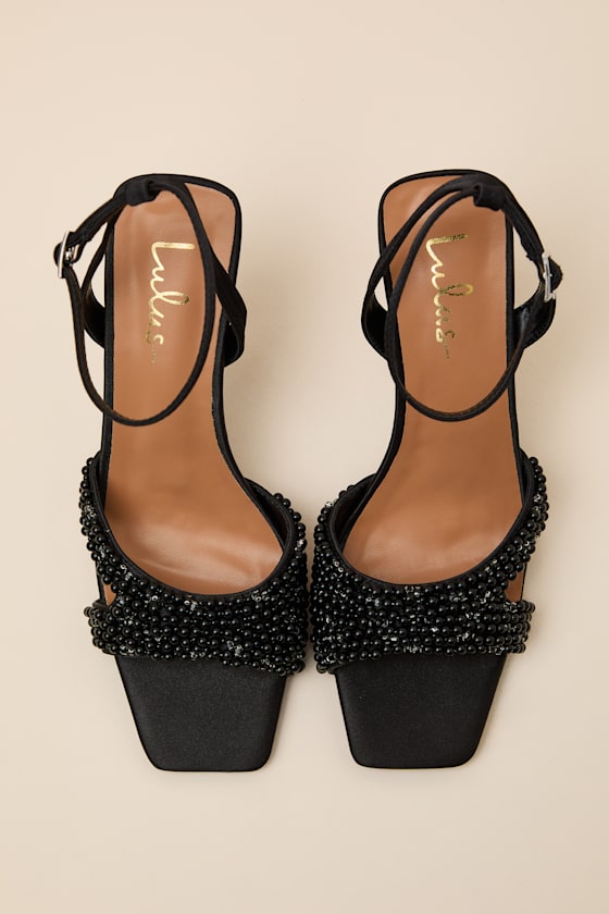 Jenni Black Satin Beaded Ankle Strap High Heel Sandals - thumbnail 5