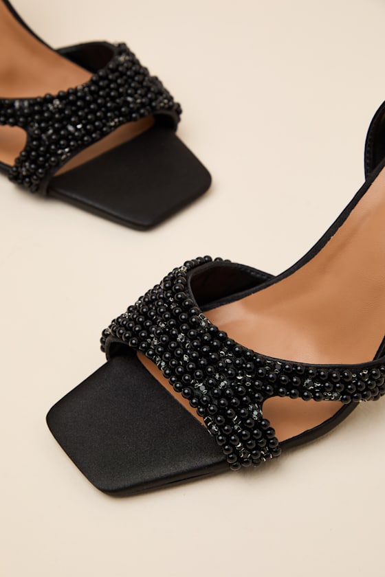 Jenni Black Satin Beaded Ankle Strap High Heel Sandals 5