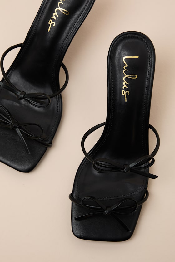 Serinda Black Strappy Bow High Heel Slide Sandals