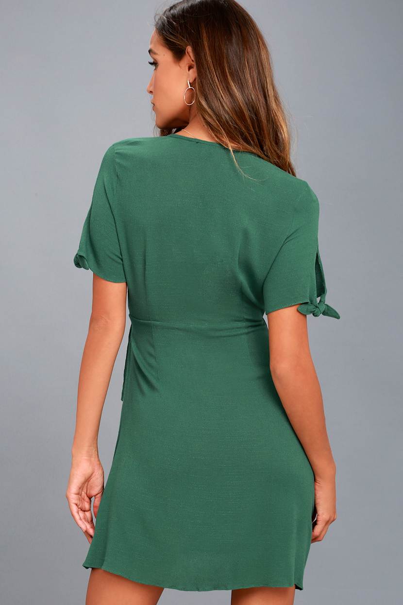 short green wrap dress Chi Chi Short Sleeve Dobby Wrap Mini Dress in Green, Size 8 main image 1