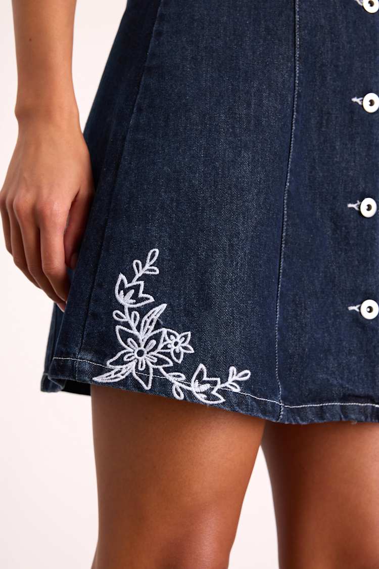 topshop embroidered denim dress Vintage Collectable "Laura for Topshop" Denim Embroidered Pinafore Dress UK  8