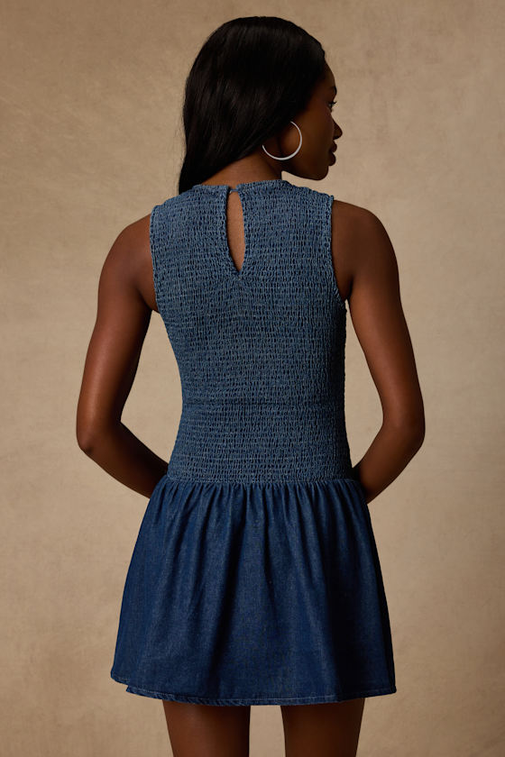 Aisha Medium Wash Denim Smocked Mini Dress 4