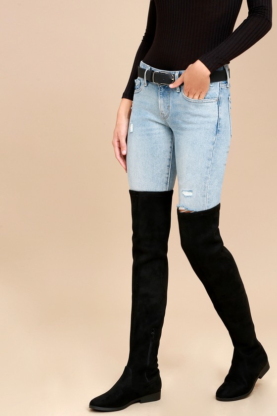 pull on over the knee black boots
