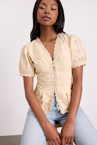 Briar Beige Eyelet Embroidered Button-Front Top 1