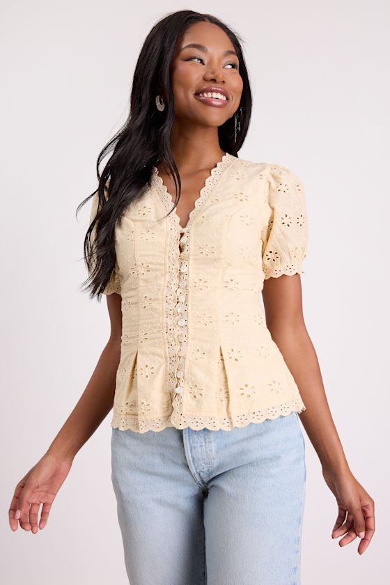 Briar Beige Eyelet Embroidered Button-Front Top 2